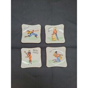 Set 4 Vintage Caribbean Island Souvenir Trinket Trays Dish 2.5"